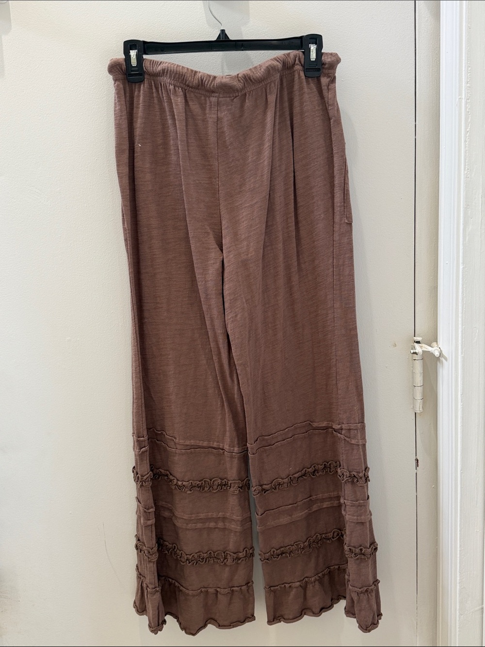 Shein Boho Brown Ruffle-Trim Wide Leg Pants - Picture 2 of 3